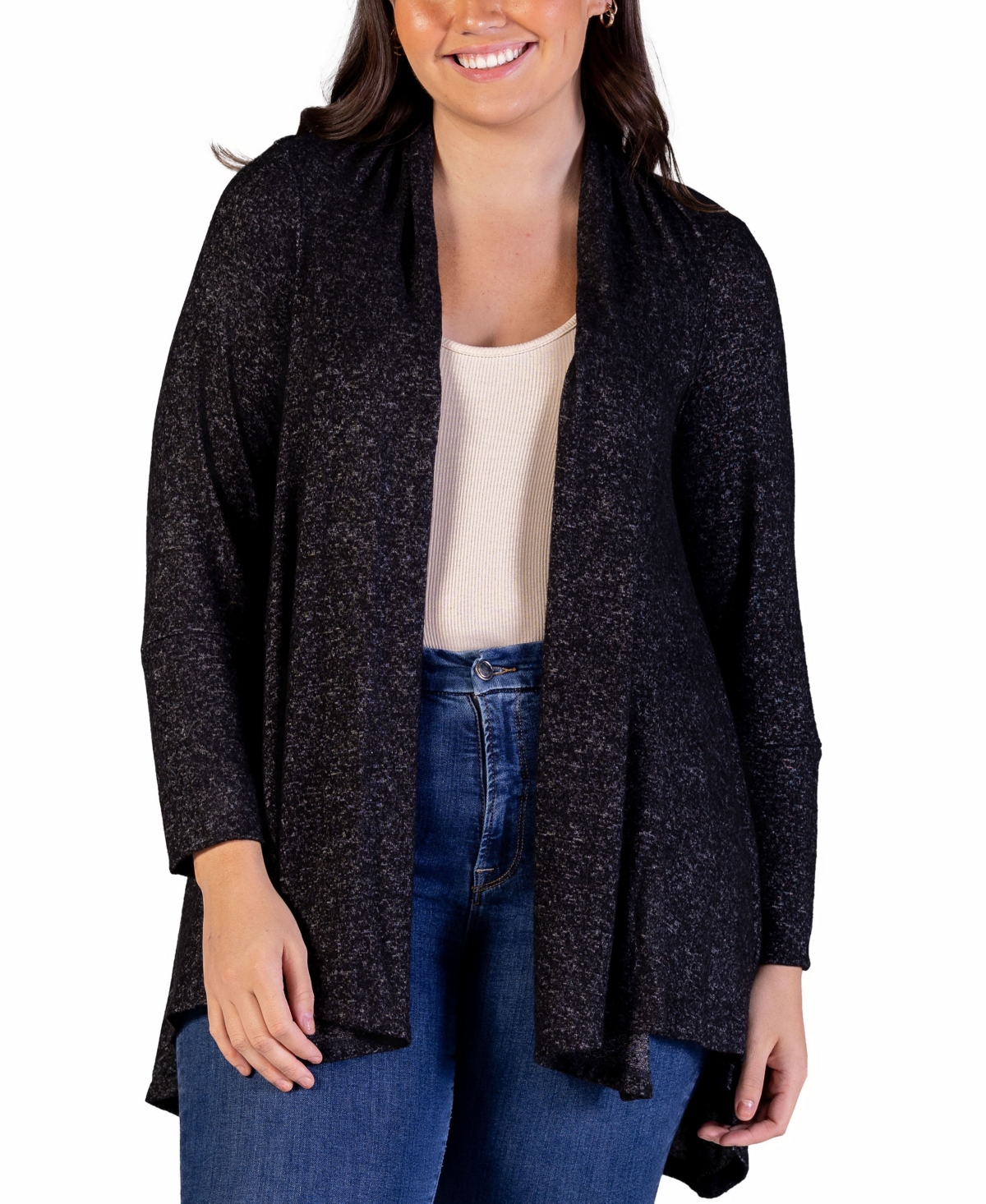 Shop 24seven Comfort Apparel Plus Size Open Front Long Sleeve Cardigan Sweater In Black