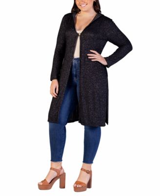 Plus Size Knee Length Hooded Cardigan Sweater