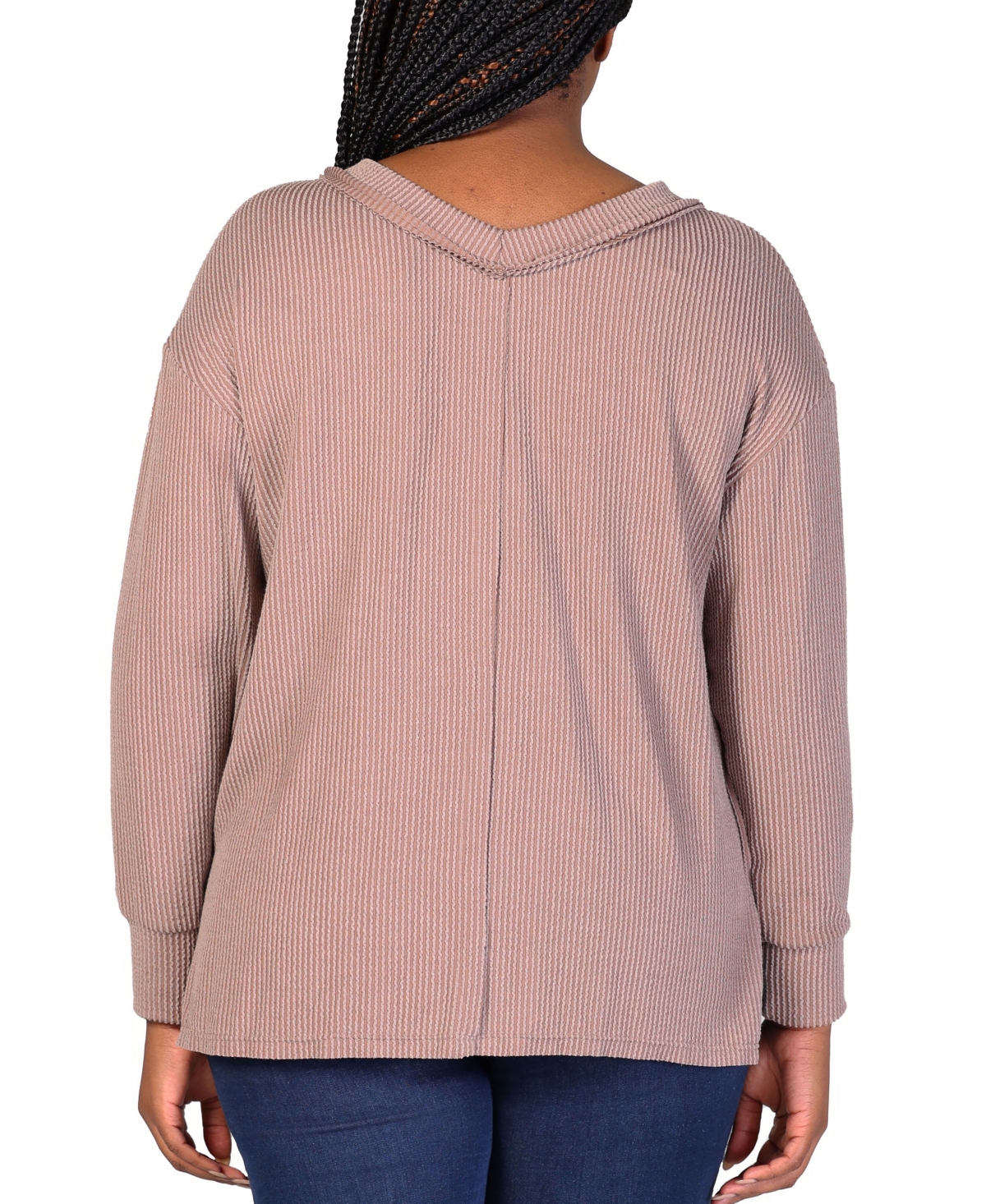 24seven Comfort Apparel Textured Stripe Knit Top In Taupe
