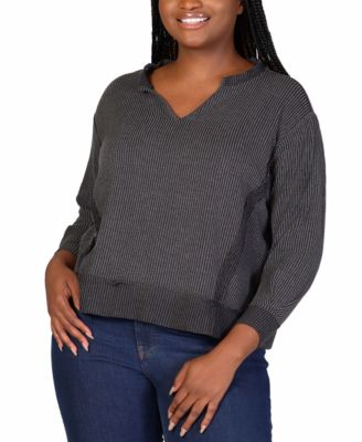 Plus Size Relaxed Fit Rib Knit V-Neck Top