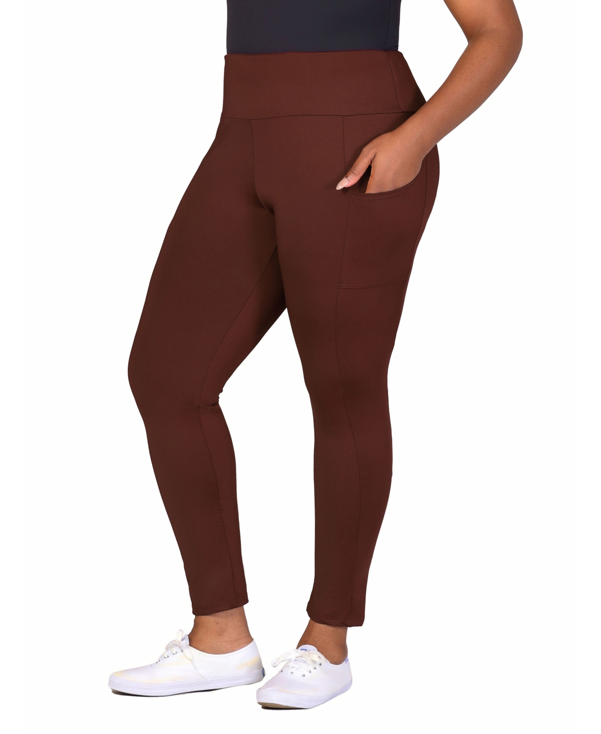 Shop 24seven Comfort Apparel Plus Size Ankle Leggings With Side Pocket In Brown