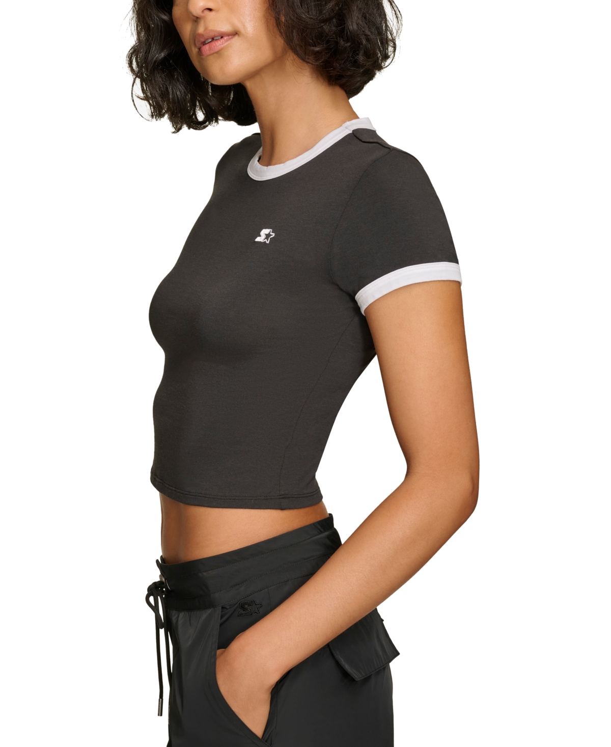 Starter Women's Cropped Ringer Baby T-shirt In Black,white