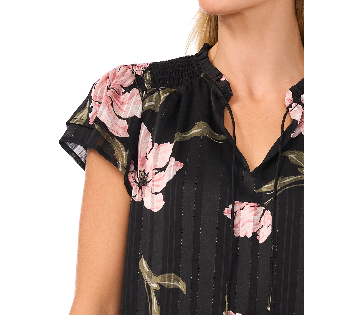 CeCe Women's Short Sleeve Tie-Front Blouse