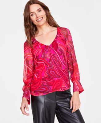 I.N.C. International Concepts - Women's Paisley-Print V-Neck Blouse, Created for Macy's