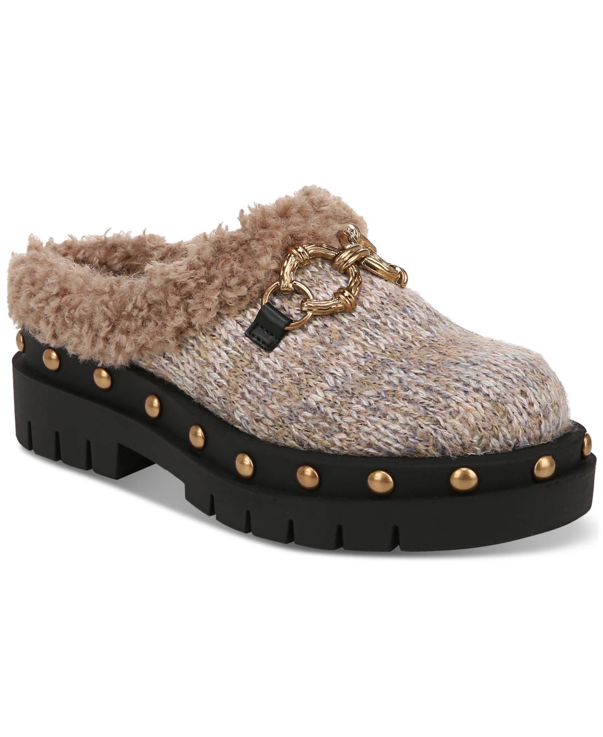 Annie Cozy Studded Slip-On Lug-Sole Clogs - Natural Multi/Nutmeg