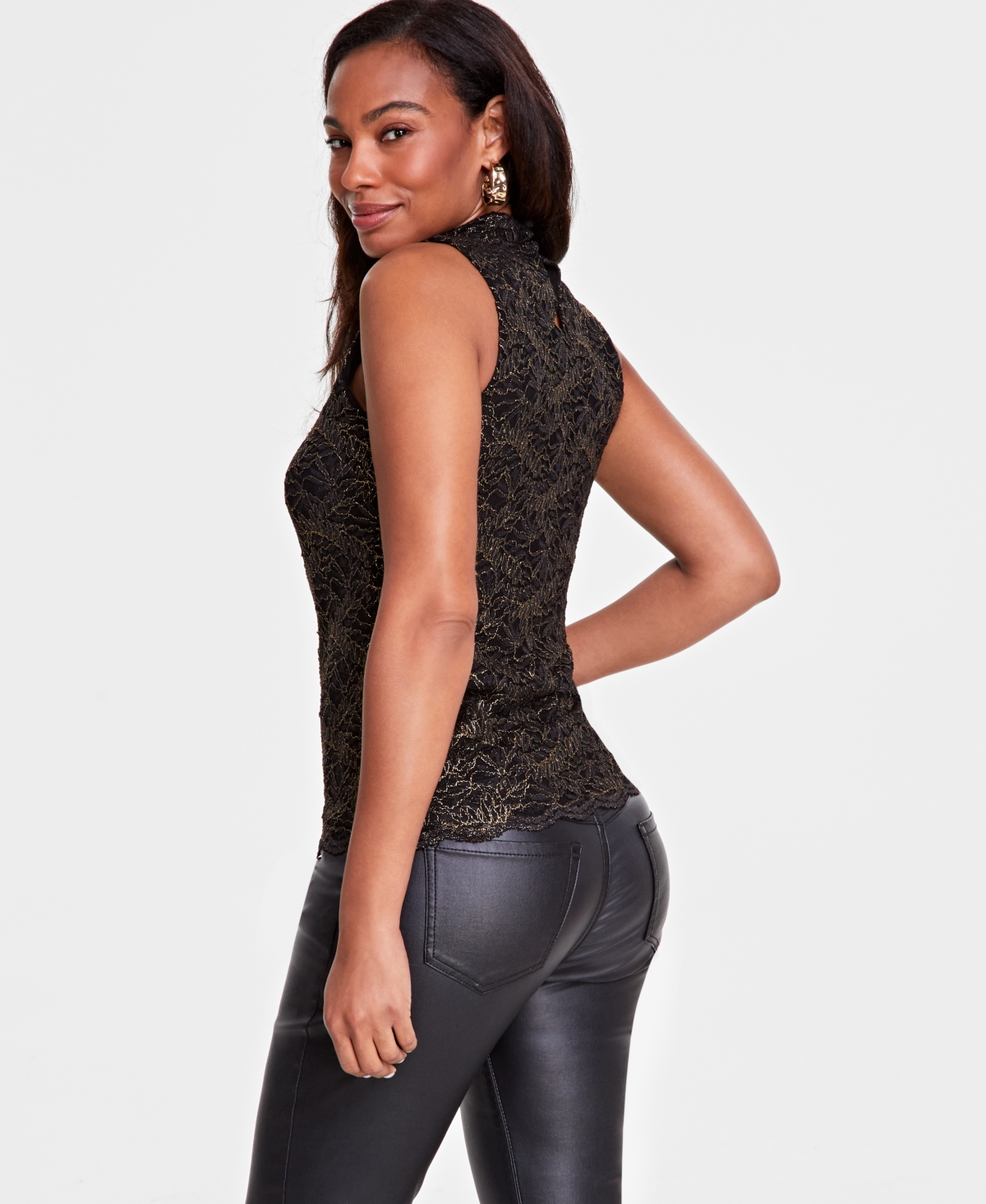 I.n.c. International Concepts Women's Metallic Lace Sleeveless Top, Created for Macy's