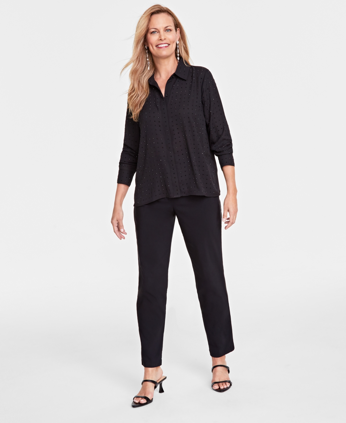 INC INTERNATIONAL CONCEPTS WOMEN'S RHINESTONE BUTTON-FRONT BLOUSE, CREATED FOR MACY'S 