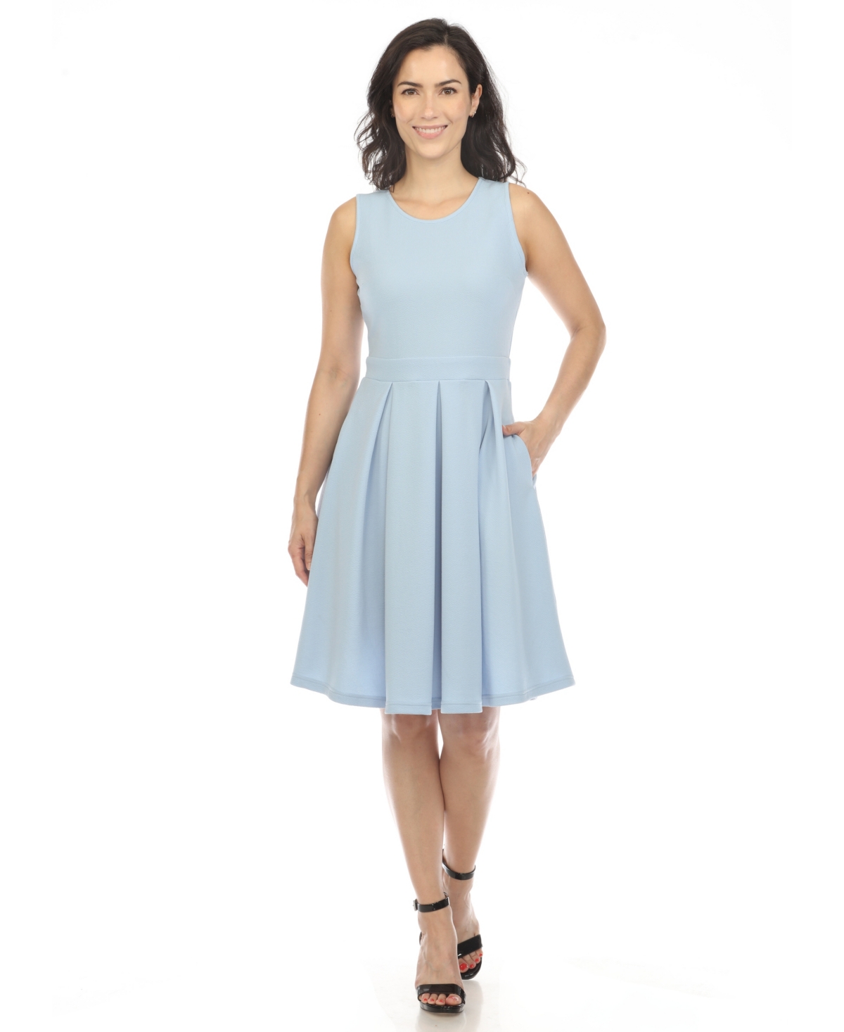 White Mark Women's Solid Fit And Flare Dress In Baby Blue