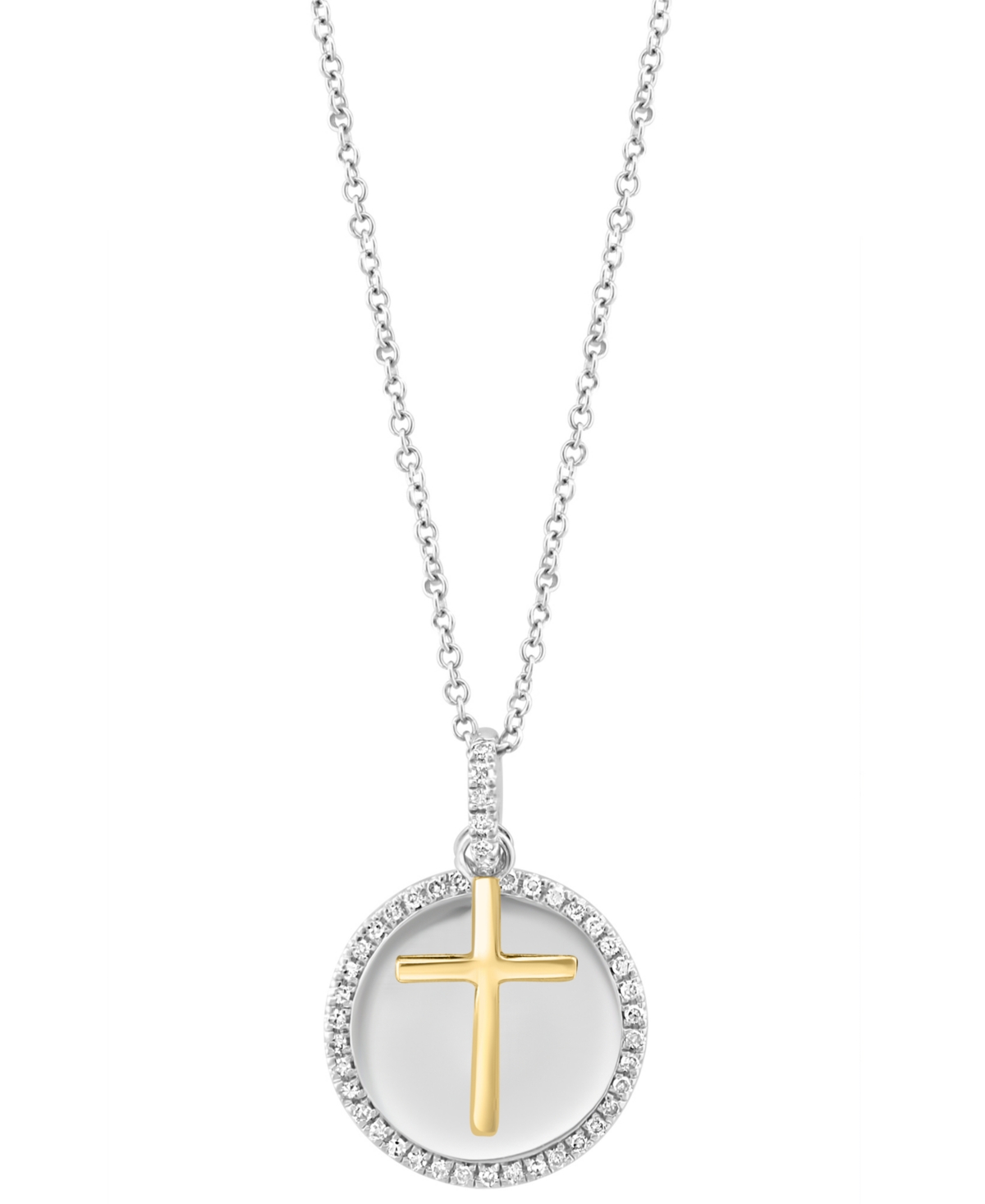Effy Collection Effy Diamond Disc & Cross Two Charm 18" Pendant Necklace (1/4 Ct. T.w.) In Sterling Silver & Gold-pl In Gold Plated Silver