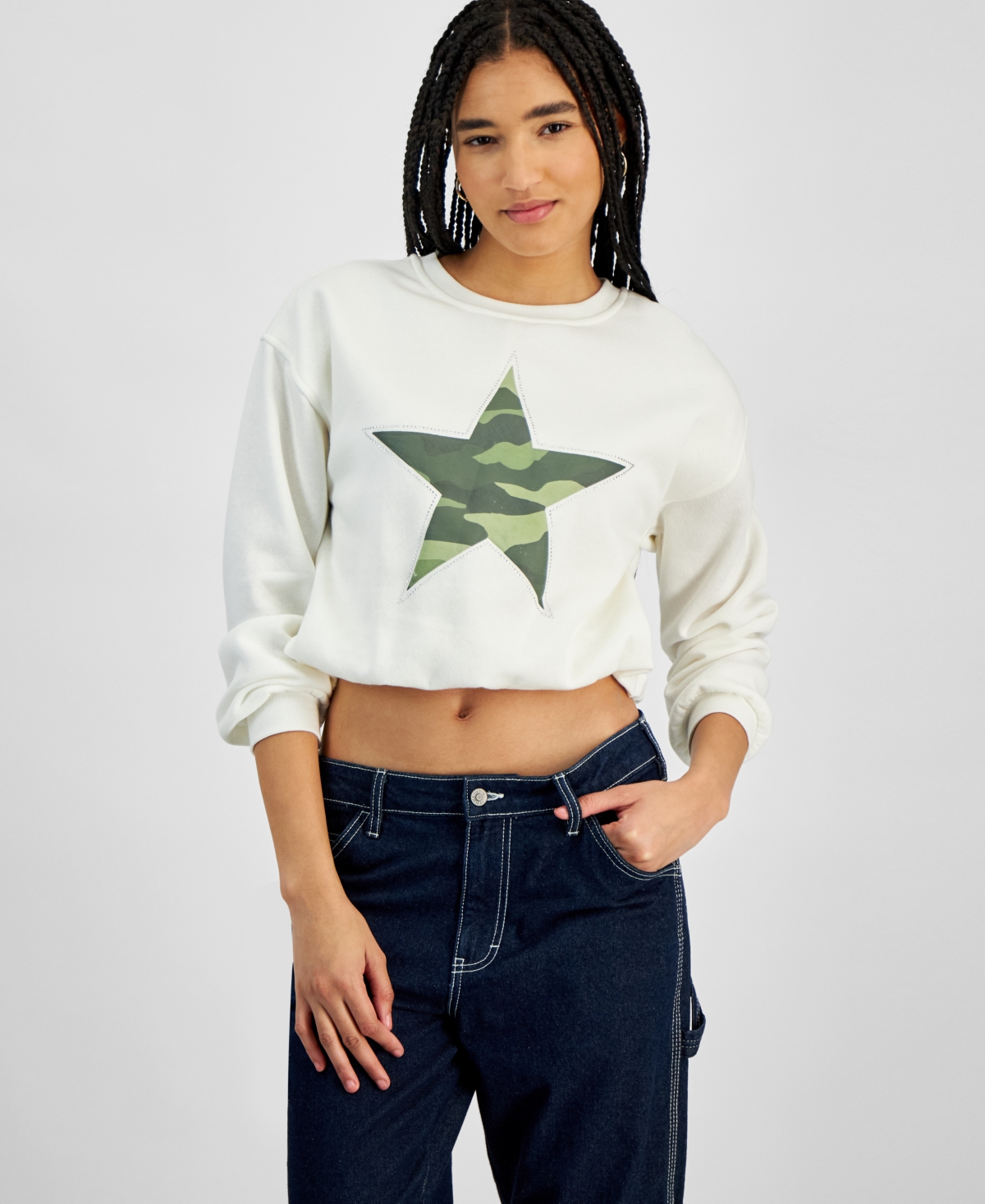 Juniors' Bubble Hem Varsity Crewneck Sweatshirt - Ballet Slippers