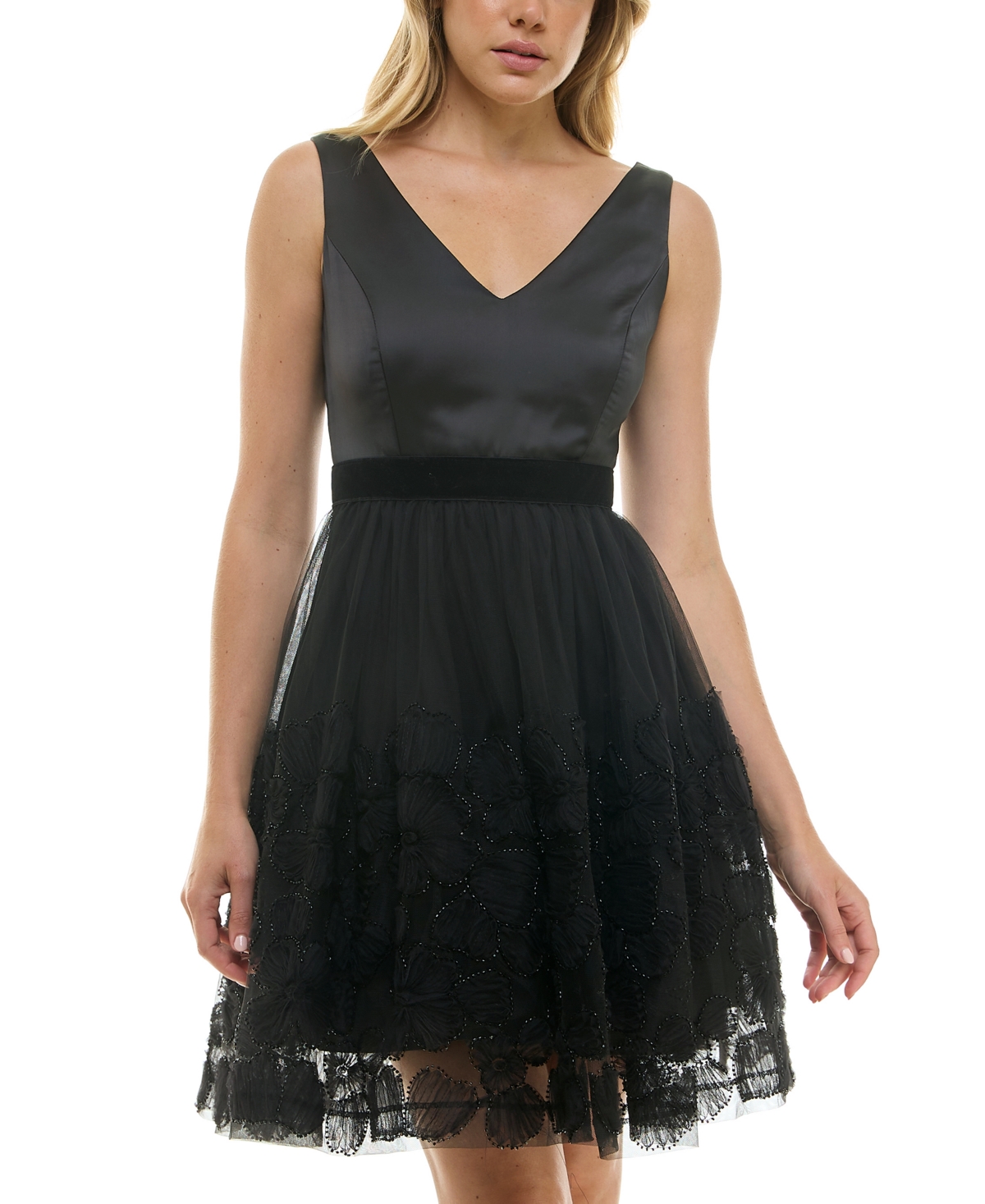Taylor Women's Embellished Mesh Skirt Fit & Flare Dress