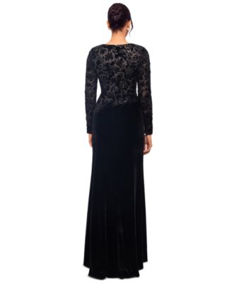 Women's Embroidered Velvet Evening Gown