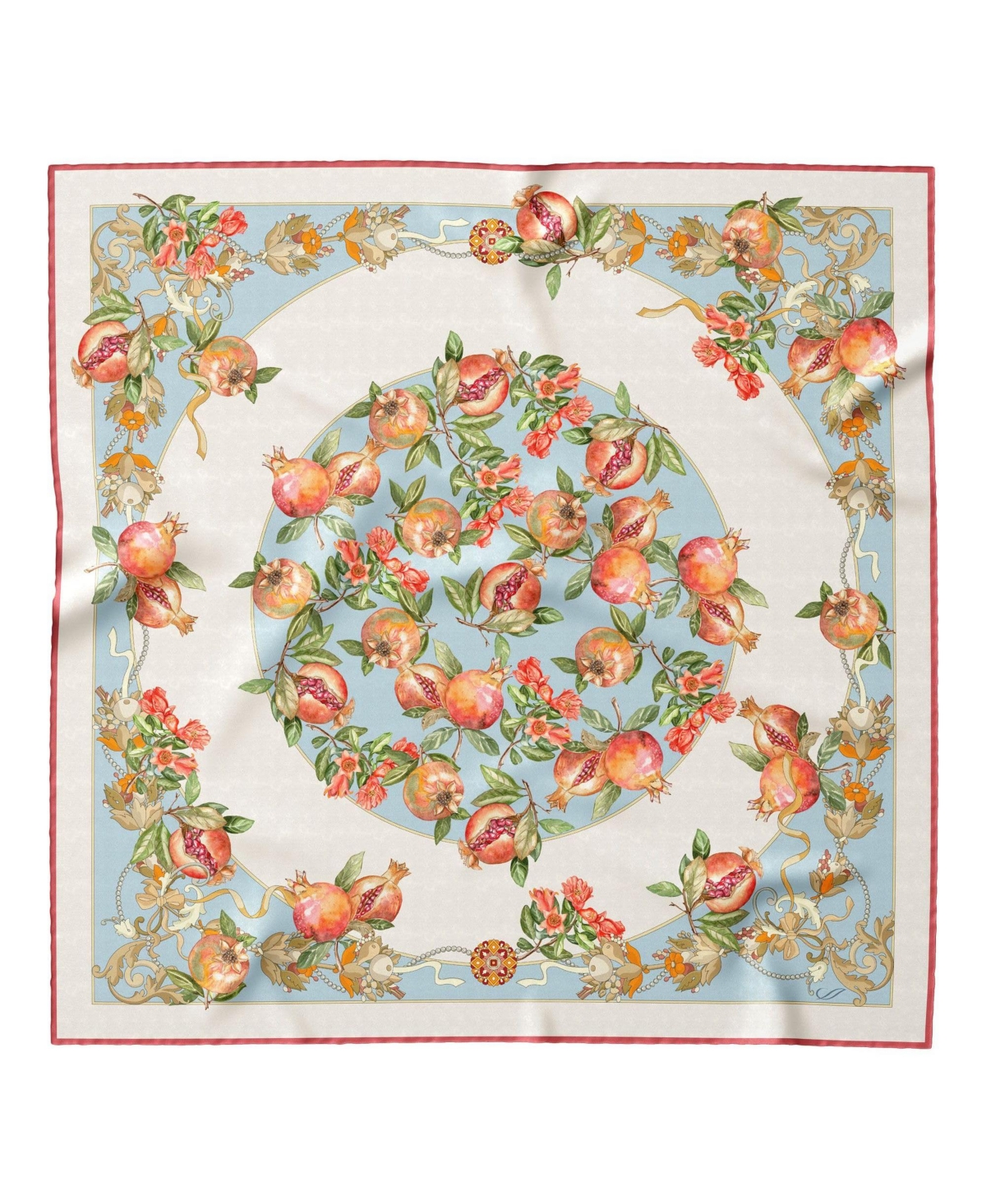 Melograno - Hand Rolled Silk Foulard for Women - White gold