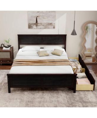 Full Size Wooden Bed Frame with 2 Storage Drawers & Under-bed Storage Espresso