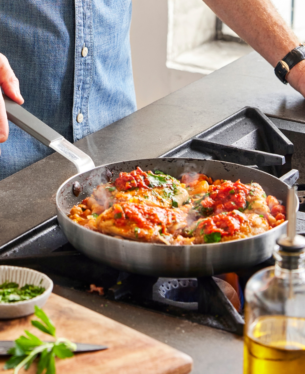 Greenpan X Bobby Flay Nonstick Stainless Steel 12" Frypan With Lid In Stainless Steel