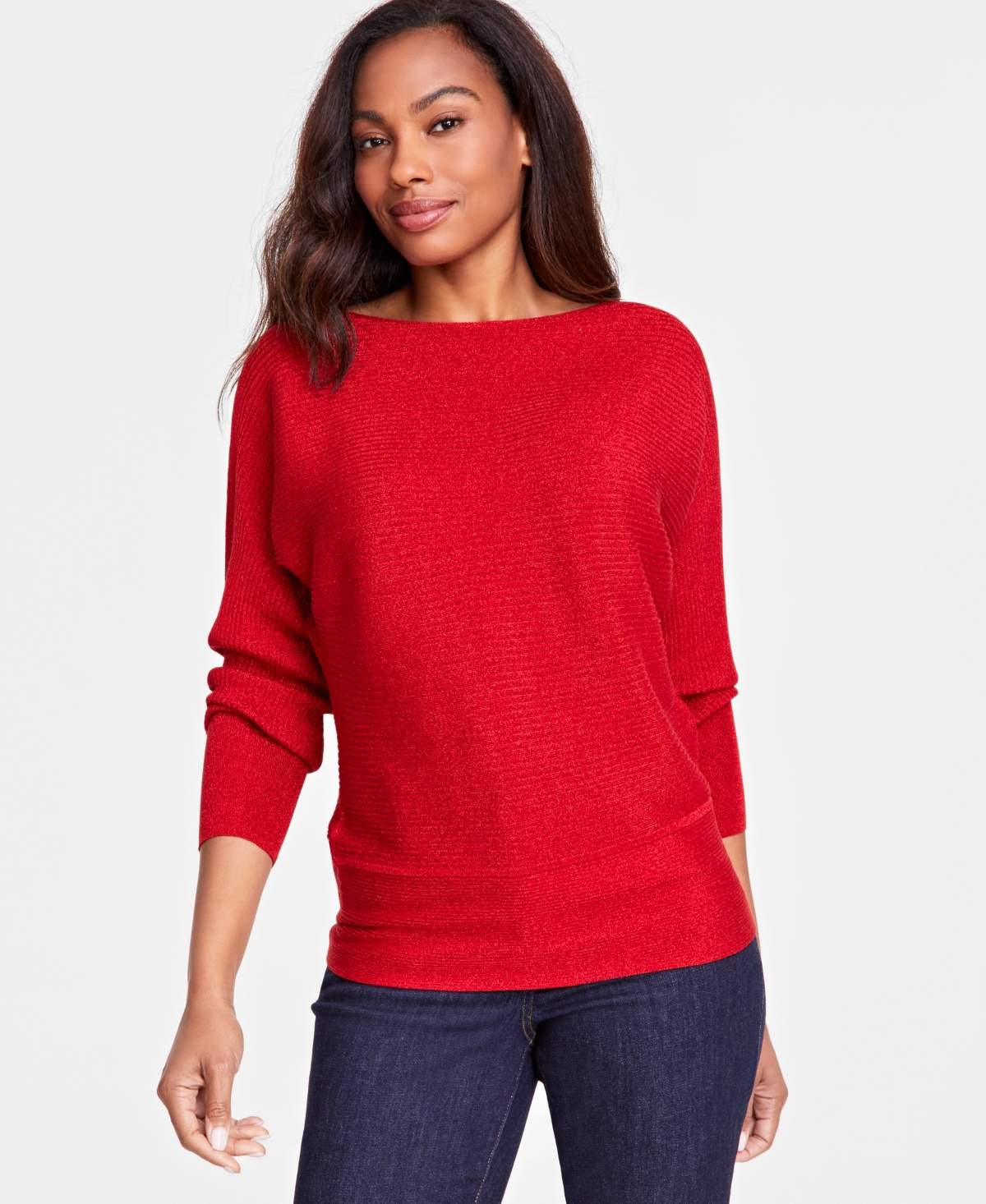 I.n.c. International Concepts Women's Lurex Ribbed Boatneck Sweater, Created for Macy's