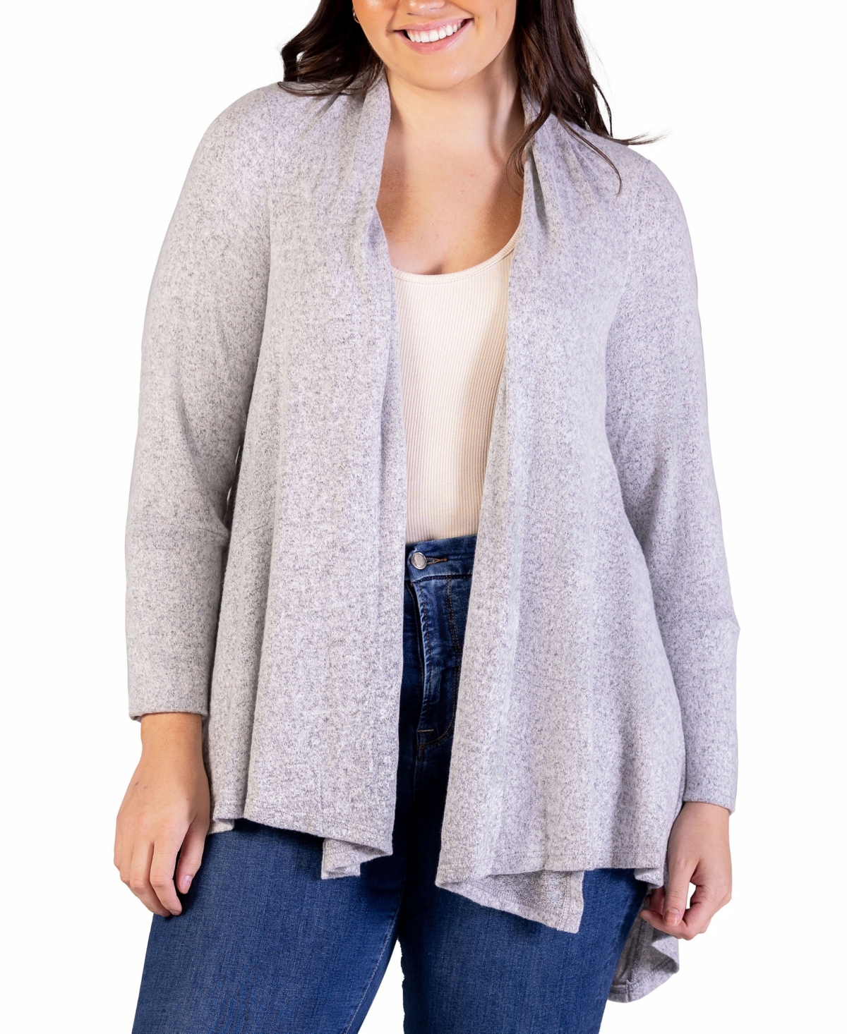 24SEVEN COMFORT APPAREL PLUS SIZE OPEN FRONT LONG SLEEVE CARDIGAN SWEATER 