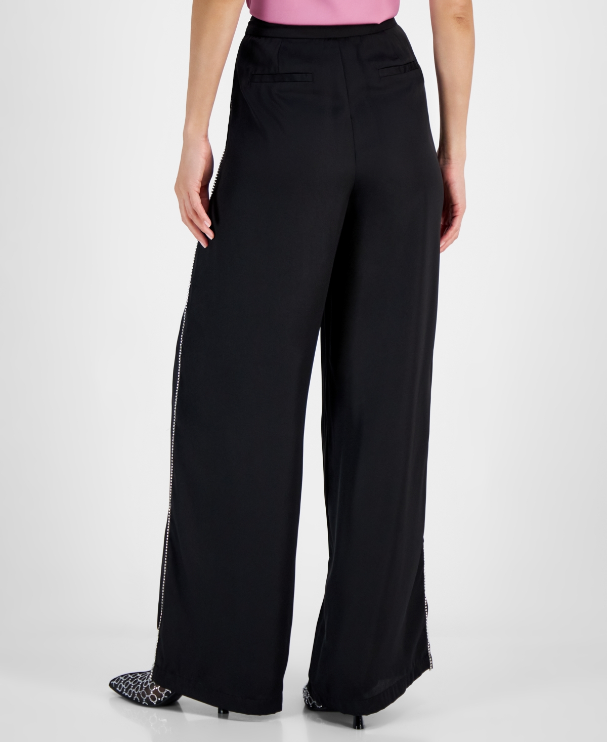 I.n.c. International Concepts Women's High-Rise Rhinestone-Trim Wide-Leg Pants, Created for Macy's