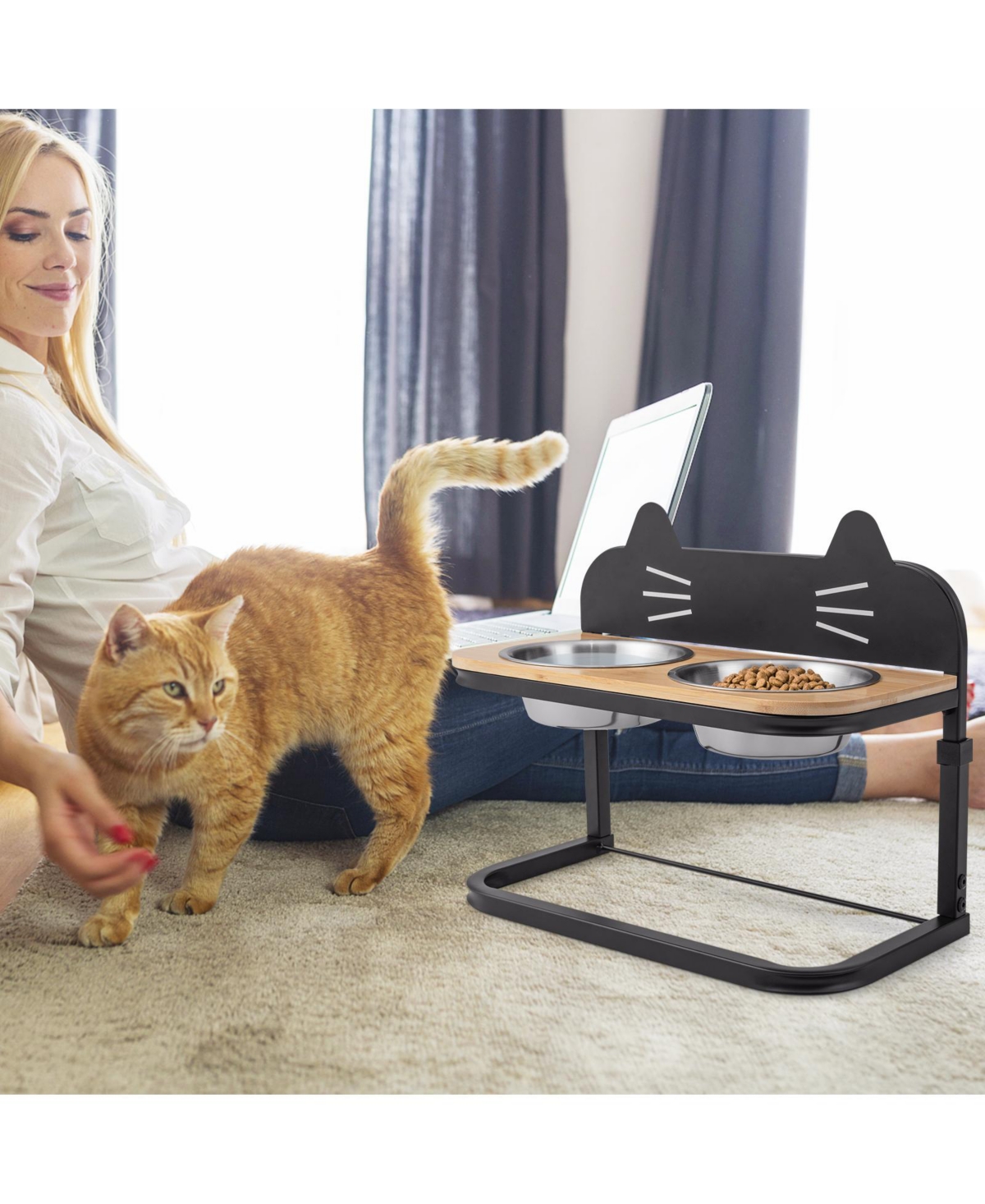 Sugift Elevated Pet Feeder with 2 Stainless Steel Bowls for Cats and and Dogs