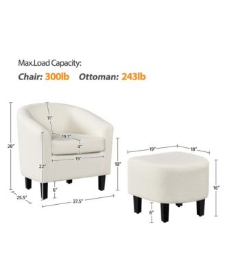 Contemporary Boucle Club Chair and Ottoman Set