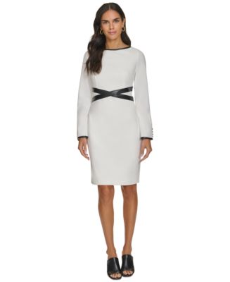 chinese dress ladies Calvin Klein Womens Solid Faux Leather Sheath Dress Black 6 at Amazon  Women's Clothing store main image 0