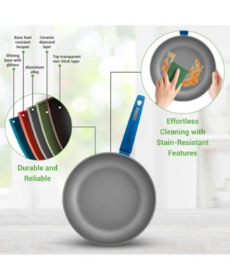 Kitchenware Pots & Pans Set - Stylish Kitchen Cookware, Non-Stick Coating Inside & Outside + Heat resistant Lacquer Outside, Light Gray Inside and Blue Outside (12-Piece Set)