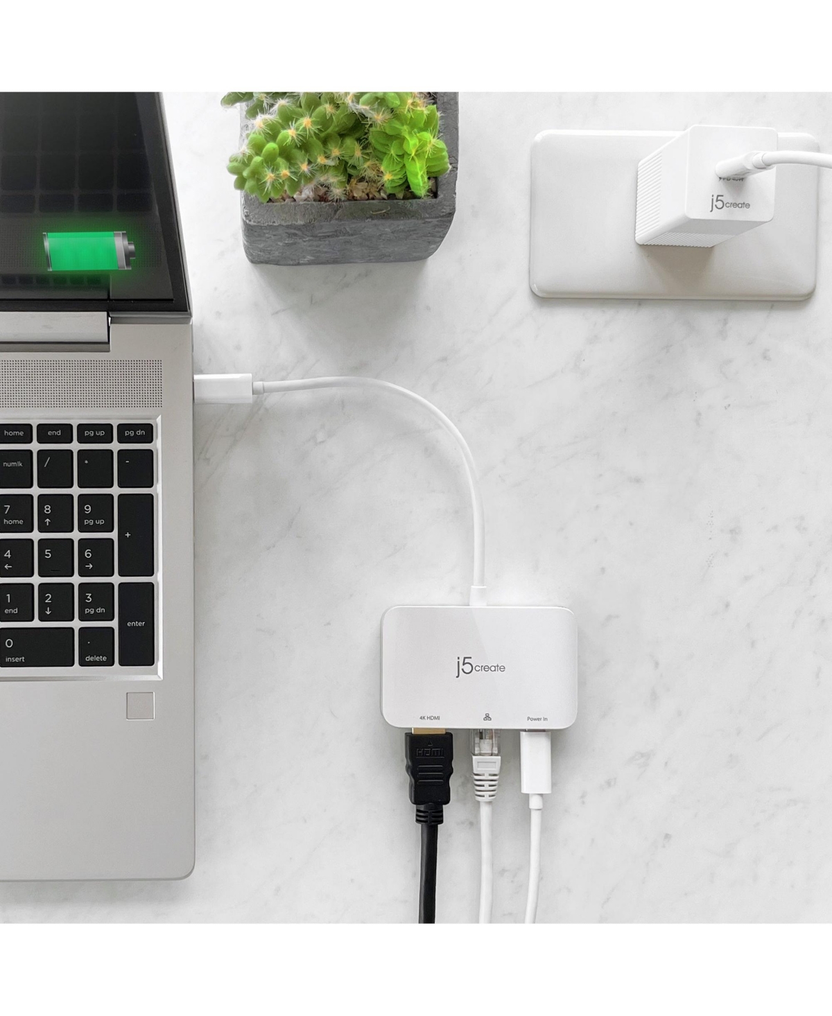 j5create Usb-c to 4K Hdmi Ethernet Adapter, JCA351 - pure,  pristine white hue