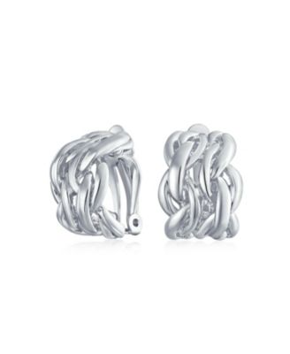 Twisted Cable Chain Weave Wide Half Hoop Clip On Earrings Non Pierced Ears