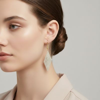 Sterling Silver 14K Gold Plated with White Cubic Zirconia Mesh Dangle Drop Earrings