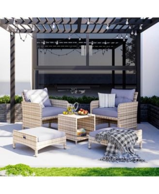 5-Piece Wicker Patio Conversation Set with Cushions
