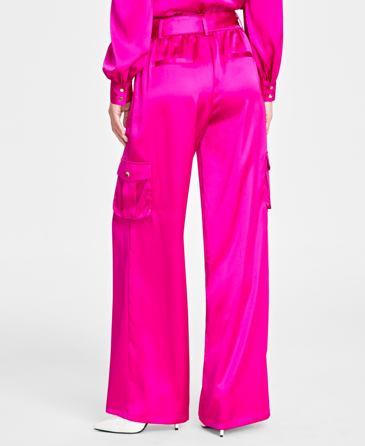 I.n.c. International Concepts Women's High-Rise Belted Satin Cargo Pants, Created for Macy's