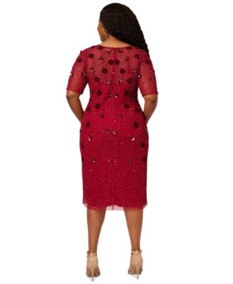 Plus Size Floral Sequin Elbow-Sleeve Sheath Dress