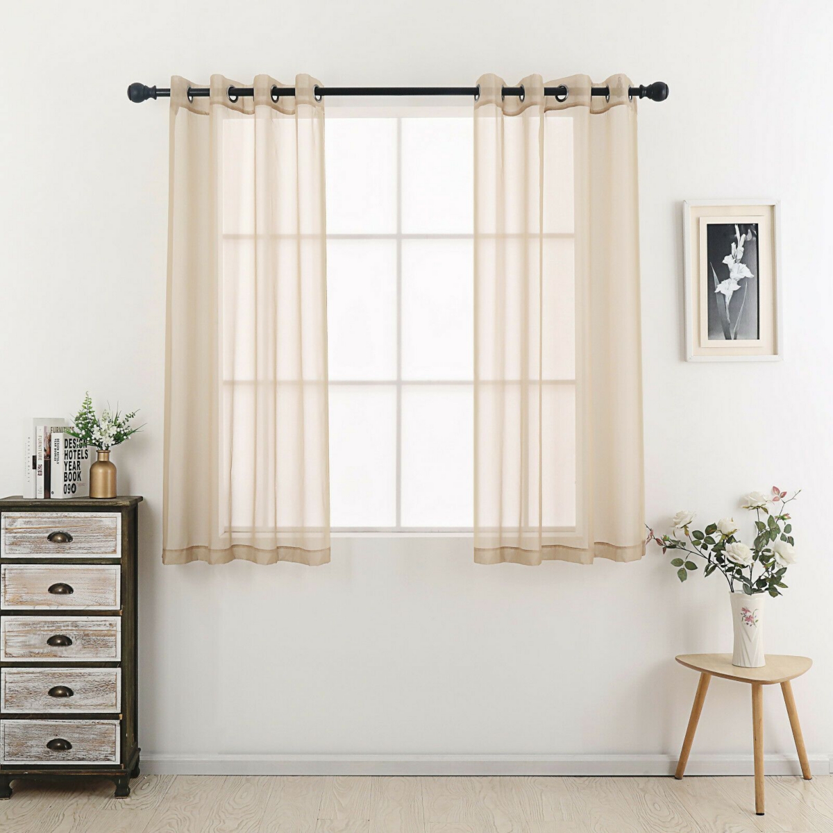 Kate Aurora 2 Piece Designer Sheer Voile Grommet Top Window Curtains