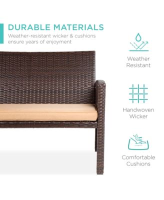 Best Choice Products 4-Piece Outdoor Wicker Patio Conversation Furniture Set w/ Table, Cushions