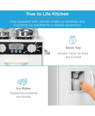 Pretend Play Kitchen Wooden Toy Set for Kids w/ Telephone, Utensils, Oven, Microwave