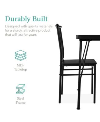 3-Piece Indoor Metal Wood Square Dining Table, Furniture Set w/ 2 Chairs