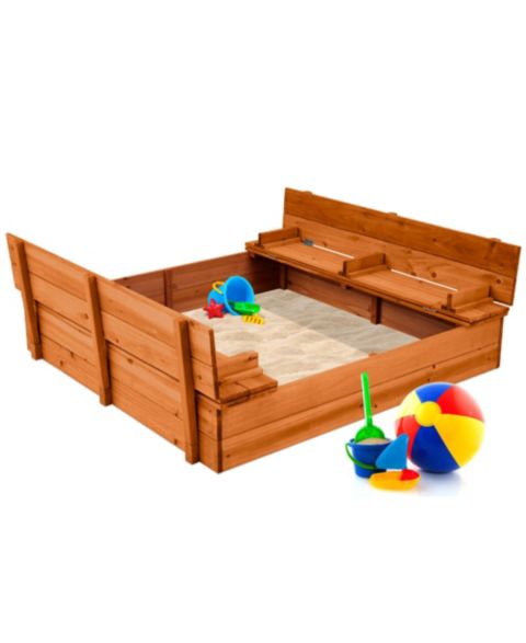 Детская игрушка Best Choice Products 47" x 47" Cedar Sandbox with 2 Foldable Bench Seats, Seats Up to 4, Ages 3-10, цвет: Коричневый