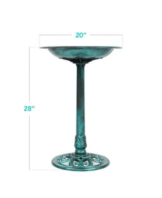 Outdoor Rustic Pedestal Bird Bath Accent for Garden, Yard w/ Fleur-de-Lis Accents