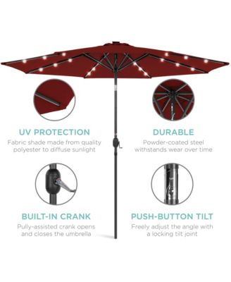 10Ft Solar LED Lighted Patio Umbrella with Tilt Adjustment and UV-Resistant Fabric