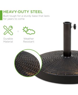 55lb Round Wicker Style Resin Patio Umbrella Base Stand w/ 1.75in Hole, Bronze Finish - Black