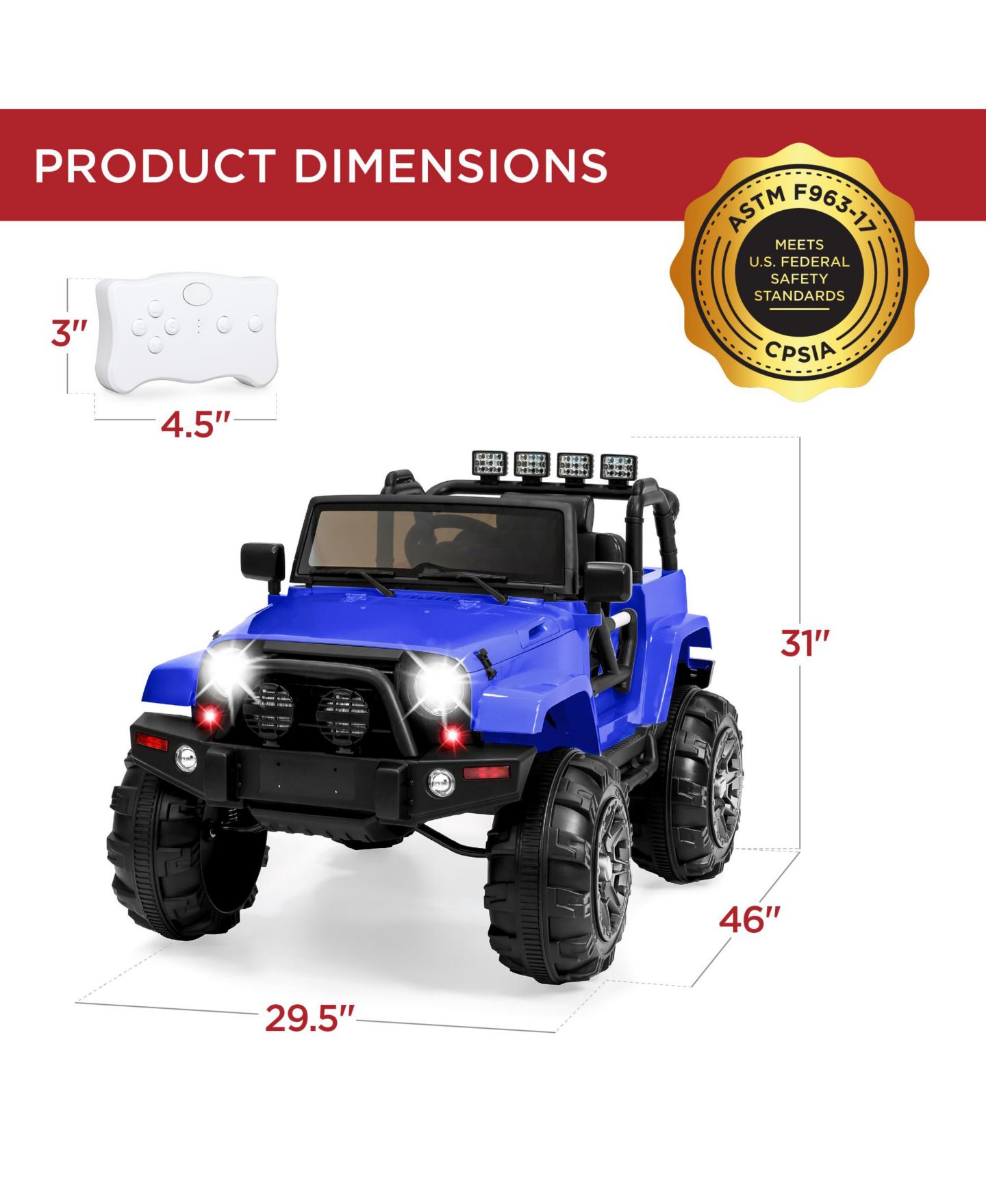 Детская игрушка Best Choice Products 12V Kids Ride-On Truck with Remote Control and Spring Suspension, 65 lbs Capacity, Ages 3+, цвет: Синий — фото 5