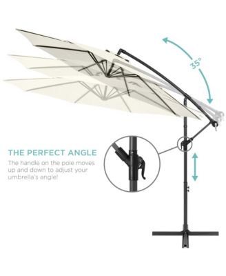 10ft Solar LED Offset Hanging Outdoor Market Patio Umbrella w/ Adjustable Tilt