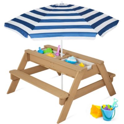 Kids 3-in-1 Outdoor Convertible Activity Sand and Water Picnic Table w/ Umbrella