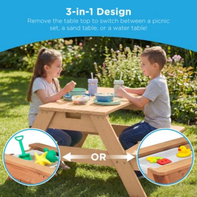 Kids 3-in-1 Outdoor Convertible Activity Sand and Water Picnic Table w/ Umbrella