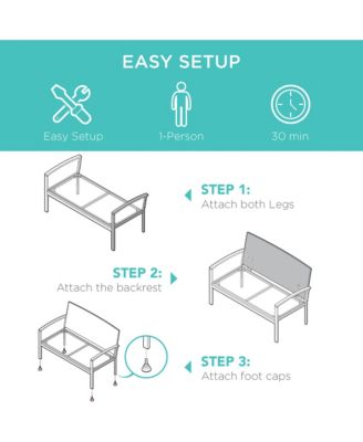 2-Person Wicker Frame 700lb Capacity Cushion Outdoor Patio Garden Bench