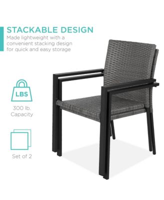 Set of 2 Wicker Chairs, Stackable Outdoor Dining Furniture w/ Armrests