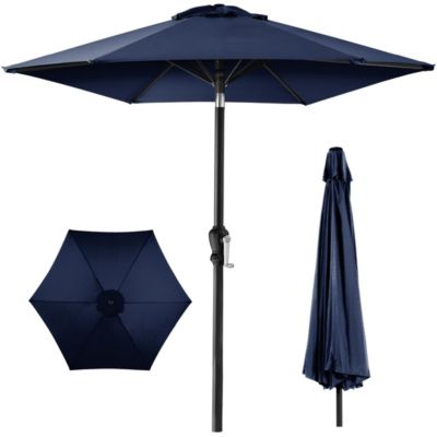 10ft Outdoor Steel Market Patio Umbrella w/ Crank, Tilt Push Button, 6 Ribs