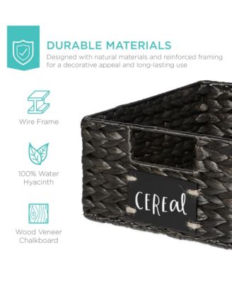 Set of 4 12in Woven Water Hyacinth Pantry Baskets w/ Chalkboard Label, Chalk Marker
