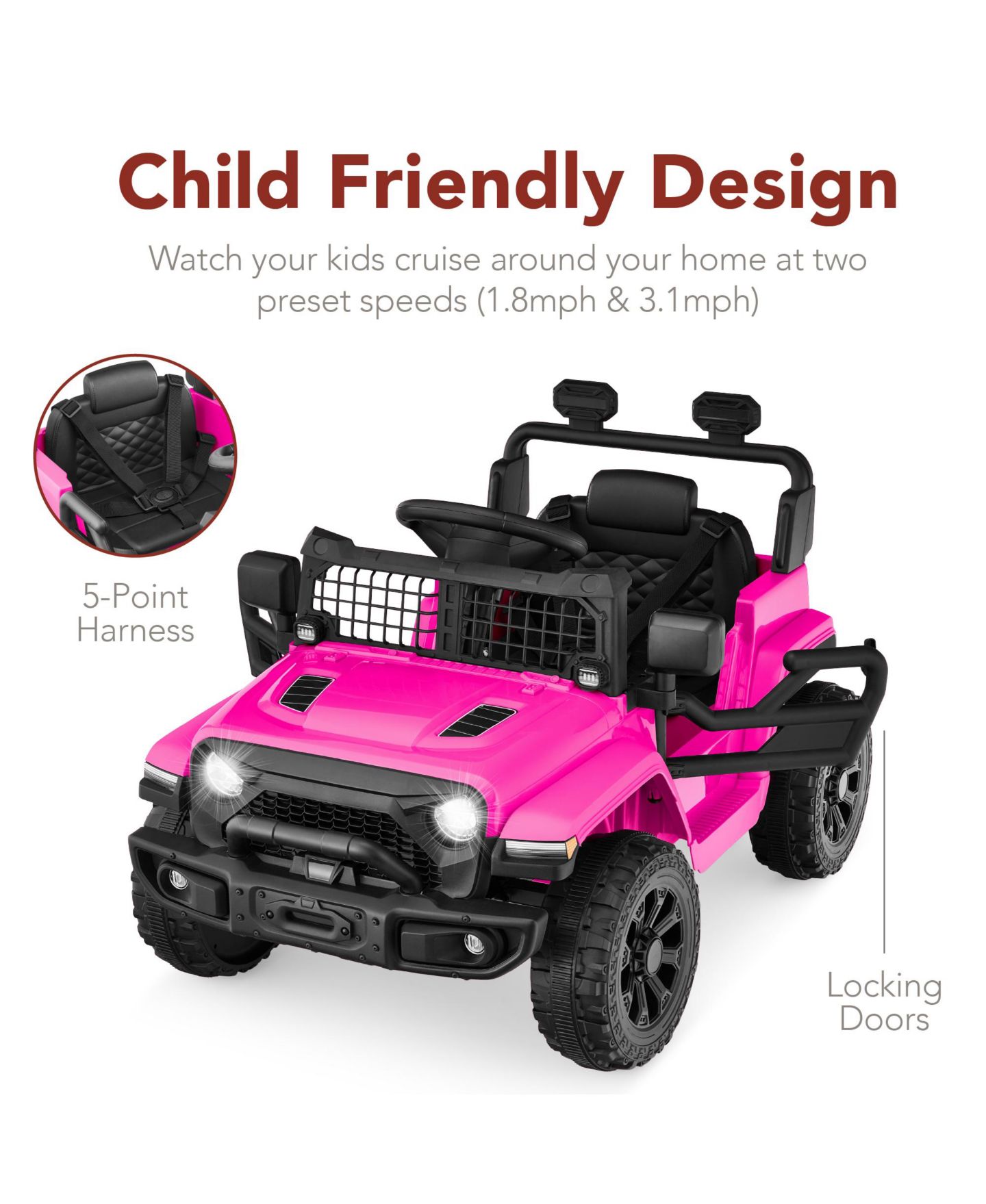 Детская игрушка Best Choice Products 6V Kids Ride-On Truck with Parent Remote Control and 4-Wheel Suspension, 44 lbs. Weight Capacity, Ages 3-5, цвет: Розовый — фото 3
