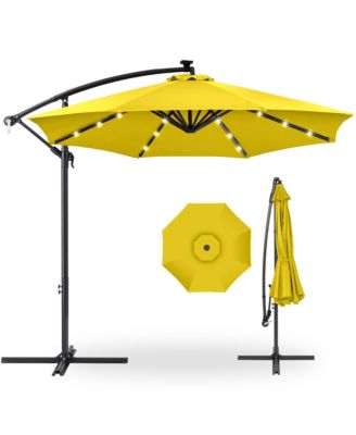 10ft Solar LED Offset Hanging Outdoor Market Patio Umbrella w/ Adjustable Tilt